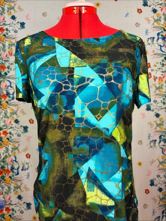 Peter Nygard Tops - Peter Nygard - Turquoise and Green Abstract Water-Effect Short-Sleeve Top Size M